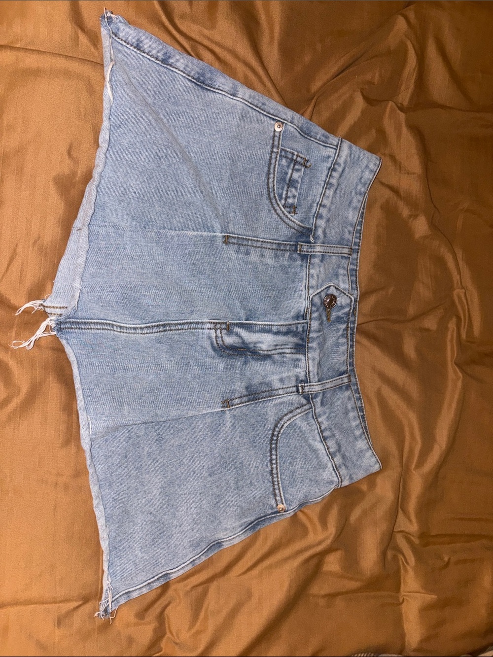 Justify Light Blue Denim Mini Shorts with Raw Hem